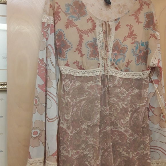 Pink Cream Boho Lace Paisley Top S - Picture 11 of 14
